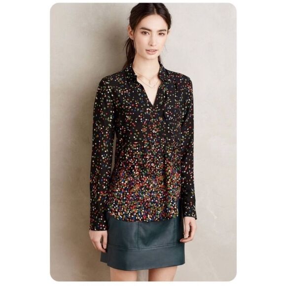 Anthropologie
maeve Wynwood black multi dot button down front blouse top - Picture 1 of 9